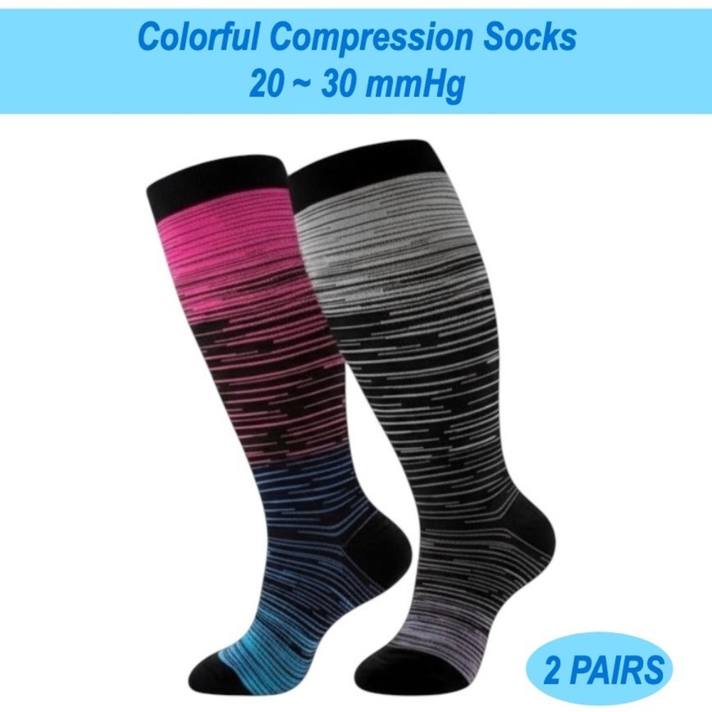 Unisex 20-30 mmHg Compression Socks 4XL Colorful Retro Gradient Medical 2 Pack‎